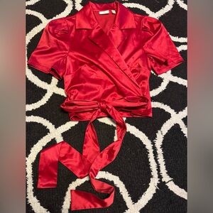Eva Mendes Red Satin Wrap Top – NWT – Size Medium